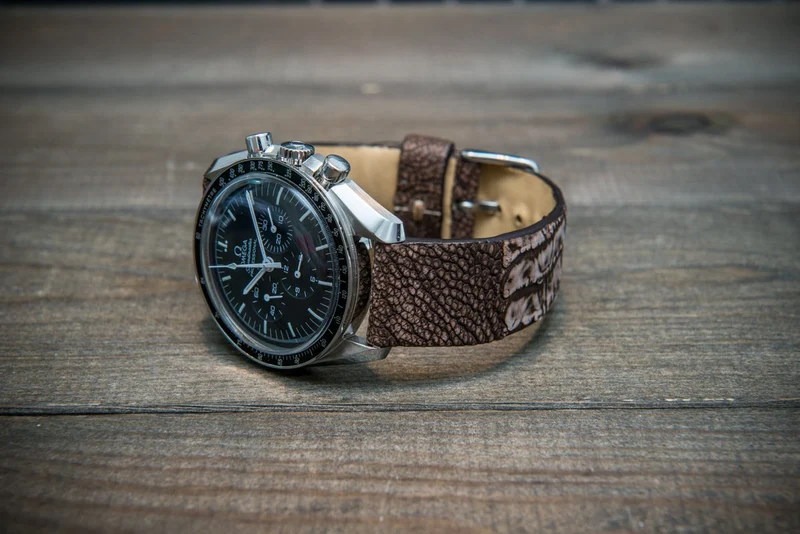 Ostrich legs leather watch strap, Stonewash Cigar color, handmade in Finland, 10-26 mm