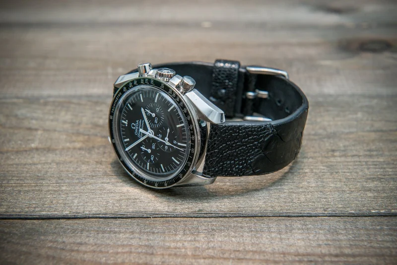 Ostrich legs leather watch straps/ Black/ handmade to order in Finland