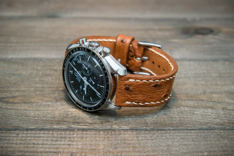 Ostrich leather watch straps/ Cognac color/ handmade to order in Finland