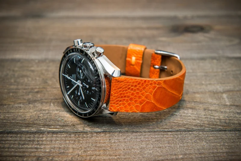 Ostrich legs leather watch straps/ Orange color/ handmade to order in Finland
