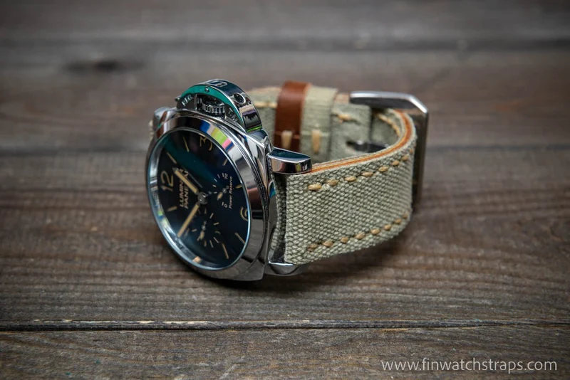 Vintage washed canvas watch strap, handmade to order, full customisation options.