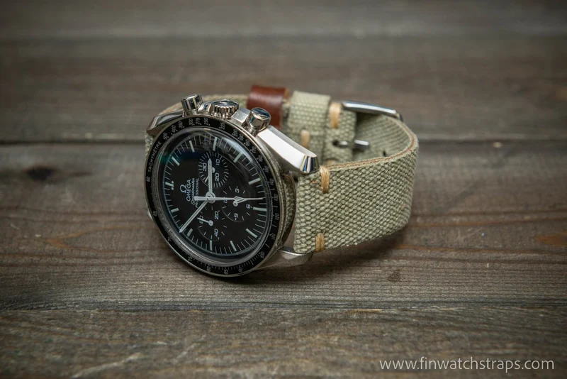 Vintage washed canvas watch strap, handmade to order, full customisation options.