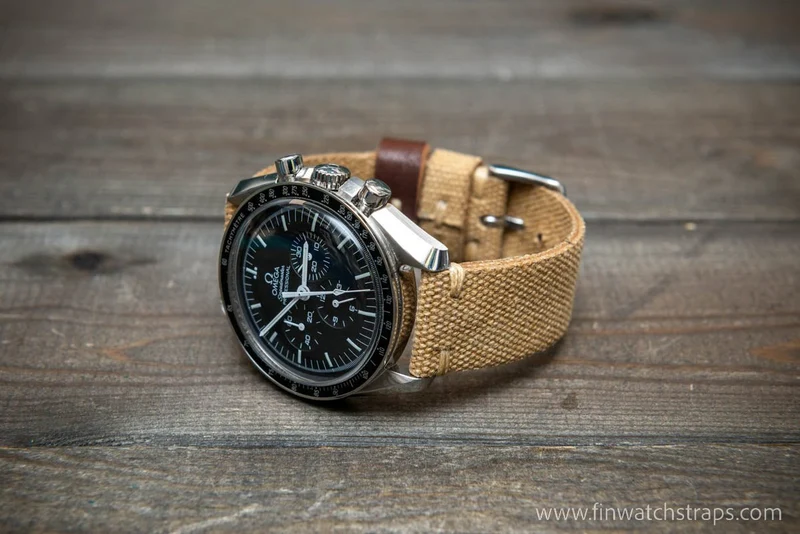 Vintage washed canvas watch strap, handmade to order, full customisation options.
